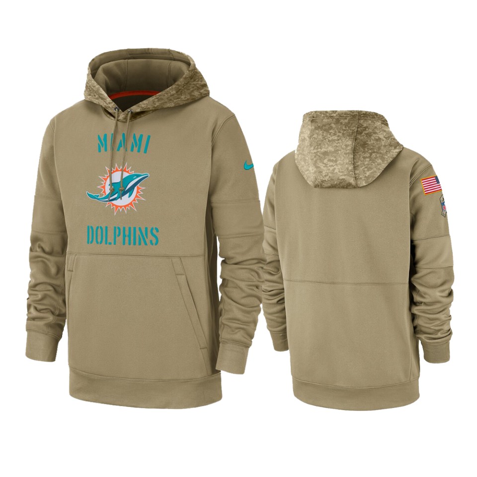 Men's Miami Dolphins Tan 2019 Salute to Service Sideline Therma Pullover Hoodie